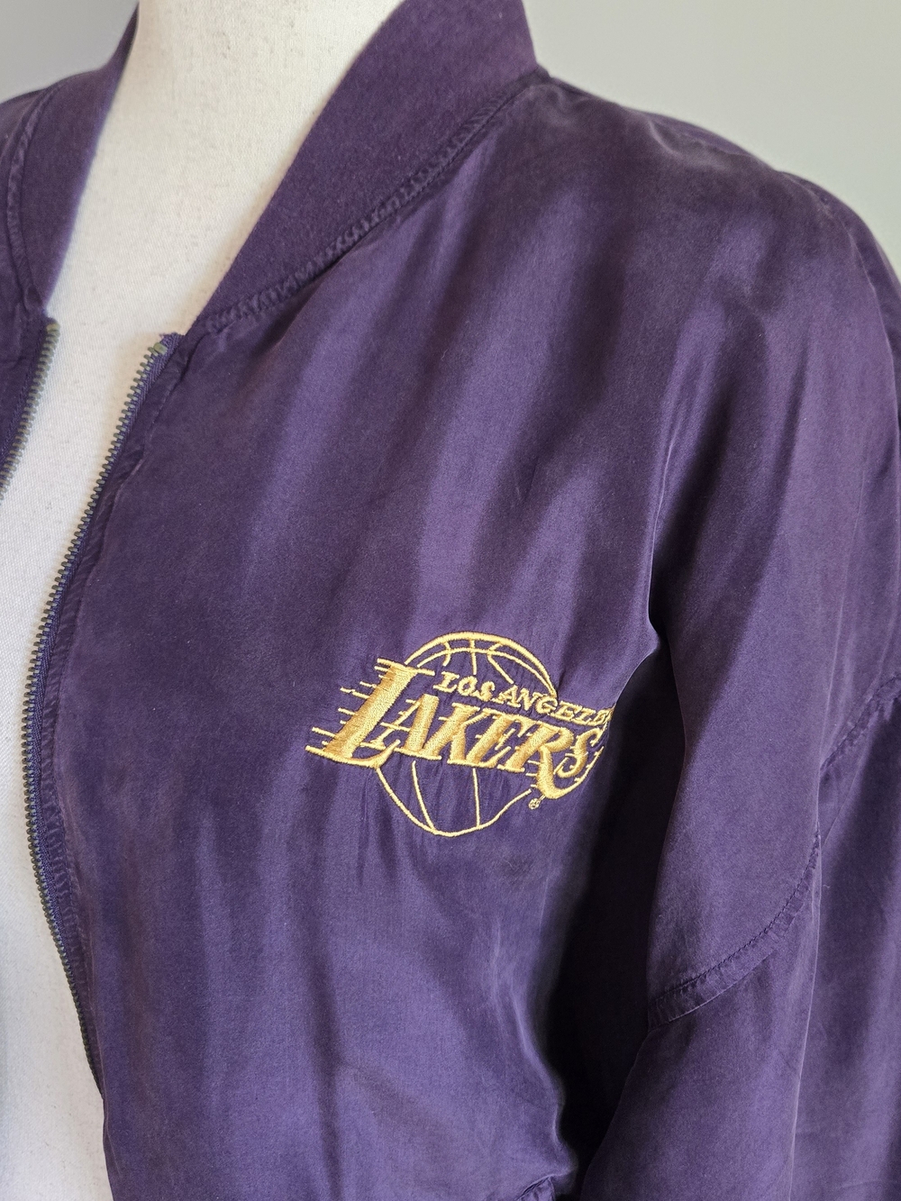 NBA Los Angeles Lakers Purple Satin Varsity Jacket with Gold Logo
